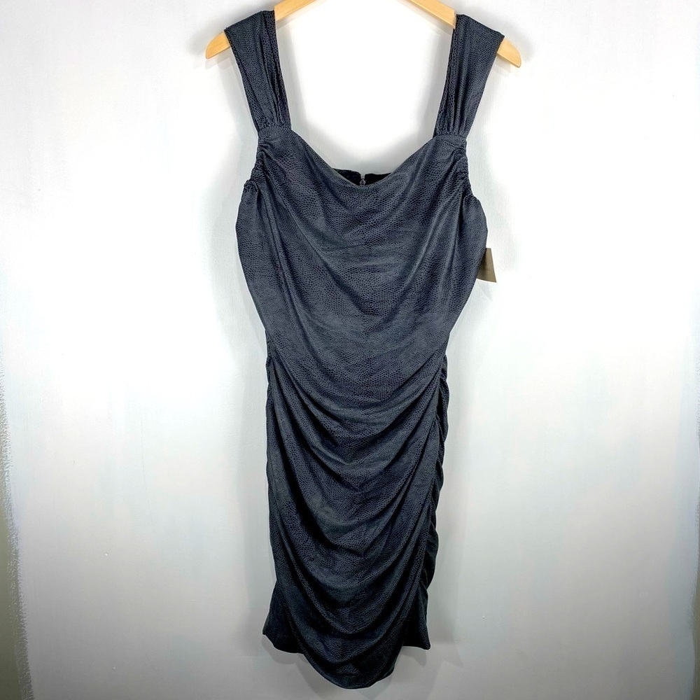 Aidan Mattox Snake Skin Rouched Cinched Sleeveless Mini Dress Gray Size 12 (NWT)